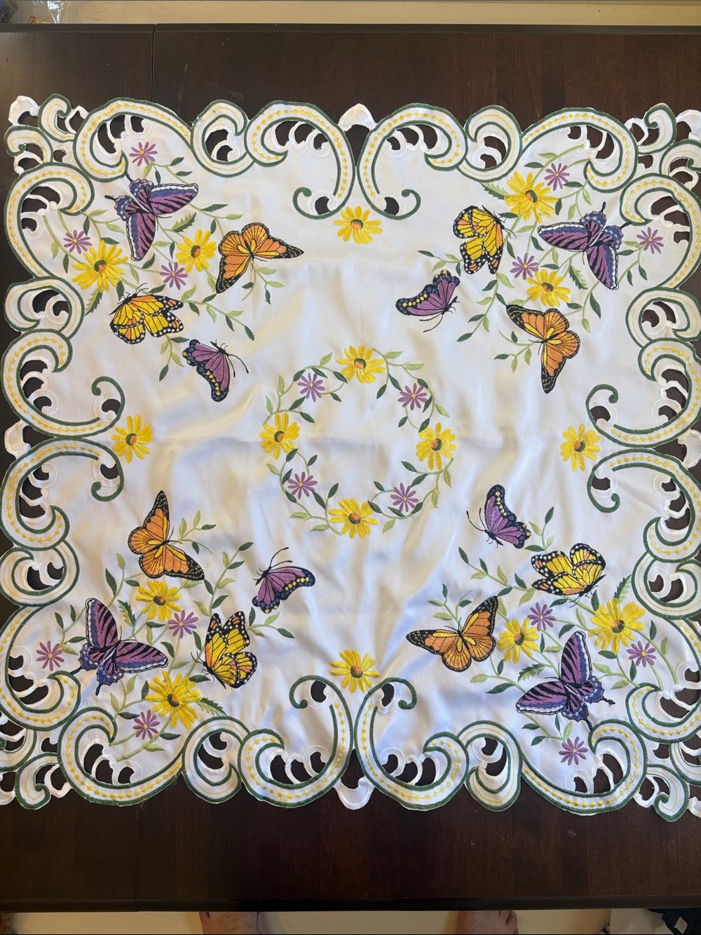 Embroidered Butterfly & Floral Tablecloth